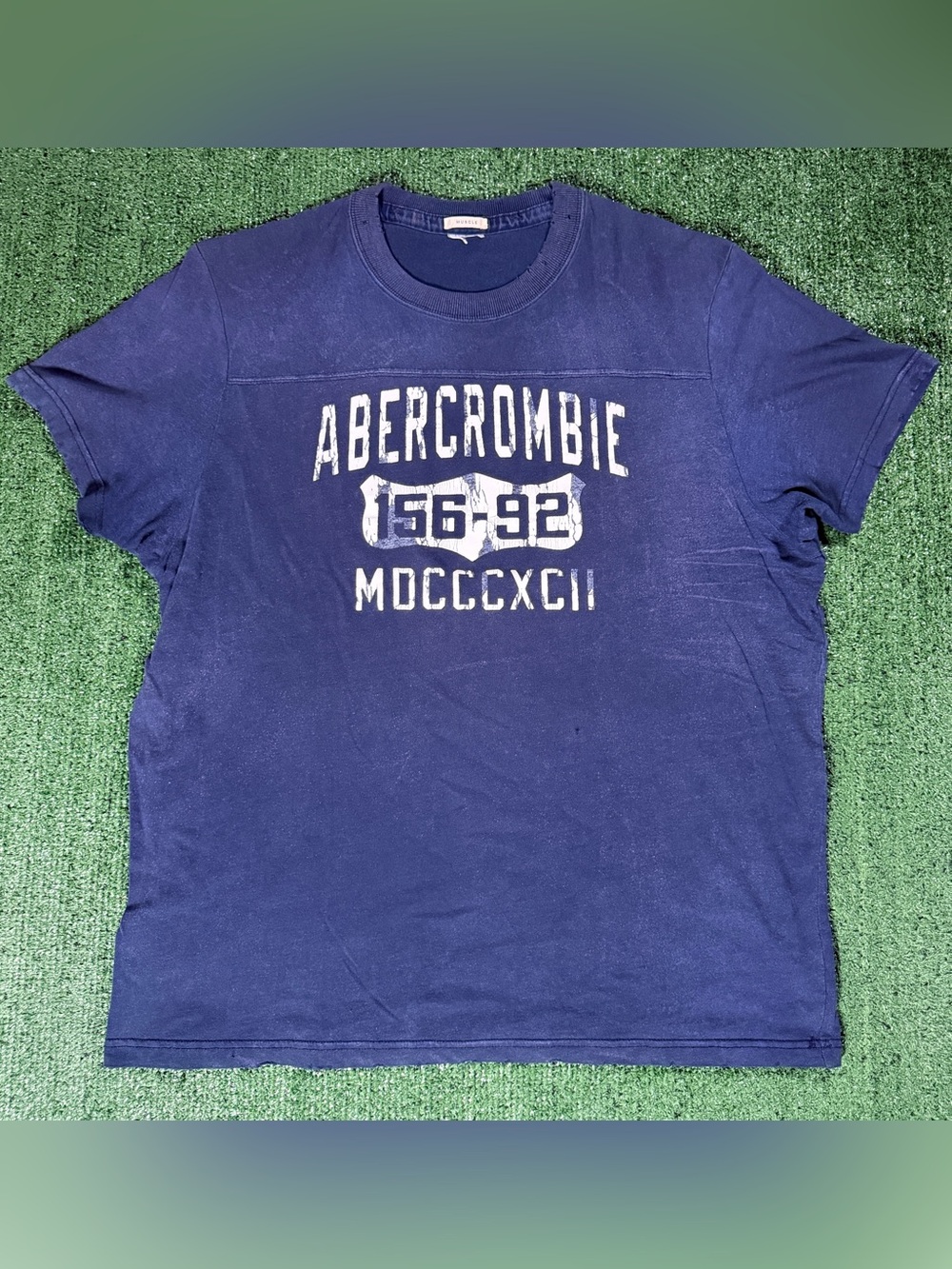 Y2K Abercrombie & Fitch Muscle Graphic Logo T-Shirt Blue 156-92 MDCCCXCII XL